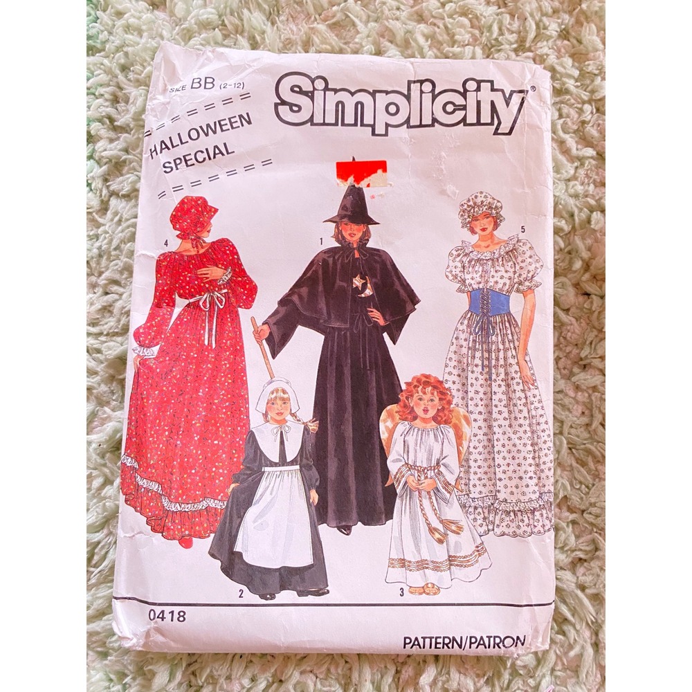 Simplicity 0418 Witch Angel Pioneer Costume Sewing Pattern Girls Misses 2-20
